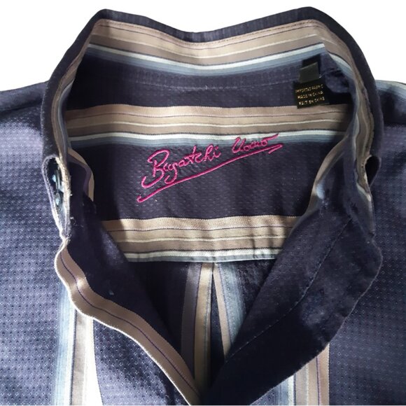 Bugatchi Uomo SZ M 100% Cotton Men's Button Down Blue Striped Shirt - Picture 2 of 13